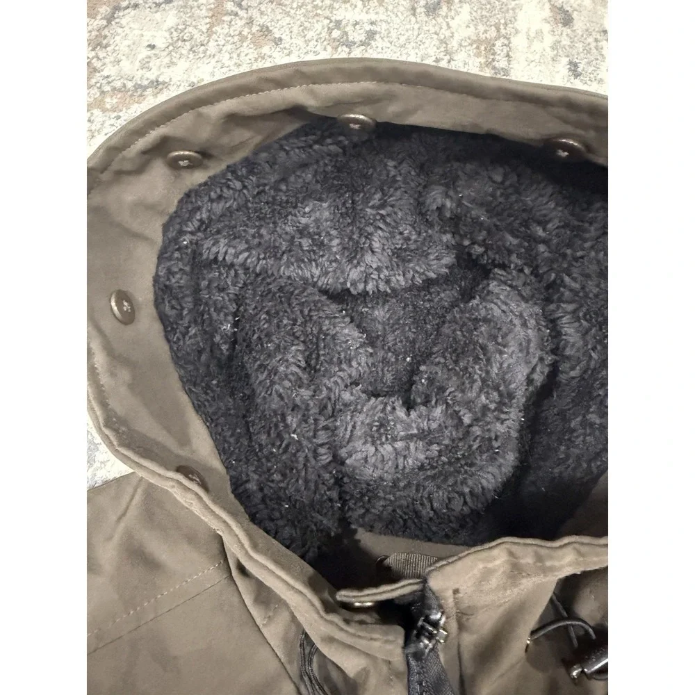 Calvin Klein Brown Hooded Faux Fur Lines Raincoat Anorak Jacket Coat‎ Large